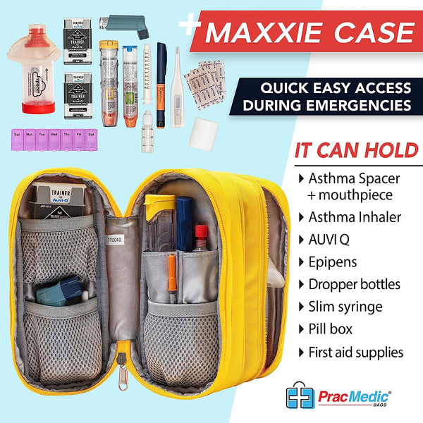 PracMedic Bags Epipen Carry Case- Medicine Bag for Traveling- 2 Tier Insulin Cooler Travel Case to hold Diabetic Supply, Inhaler Spacer, Epipen, Auvi Q, Syringe- Diabetic Supply Bag (MAXXIE Yellow)