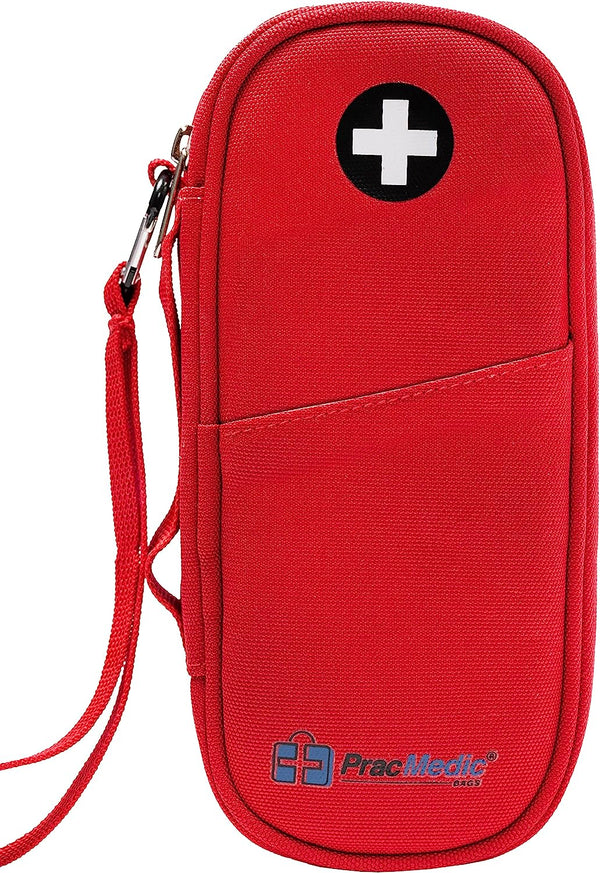 PracMedic Bags Epipen Carry Case- Insulated Medical Case for 2 Epi Pens or Auvi Q, Inhaler, Nasal Spray, Allergy Meds, Diabetic Supplies, Travel Medicine Kit for Emergencies, Updated Model (Red)