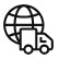 Black and white line icon of a delivery truck in front of a globe, symbolizing worldwide shipping or international delivery.