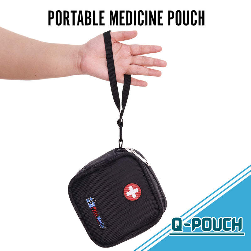 PracMedic Bags Insulated Medical Pouch and Medication Travel Organizer- Lightweight, Compact- Holds Auvi Q, Anti-Histamine Tablets, Nasal Spray, Eye Drops, Small Meds (Q-Pouch Black)