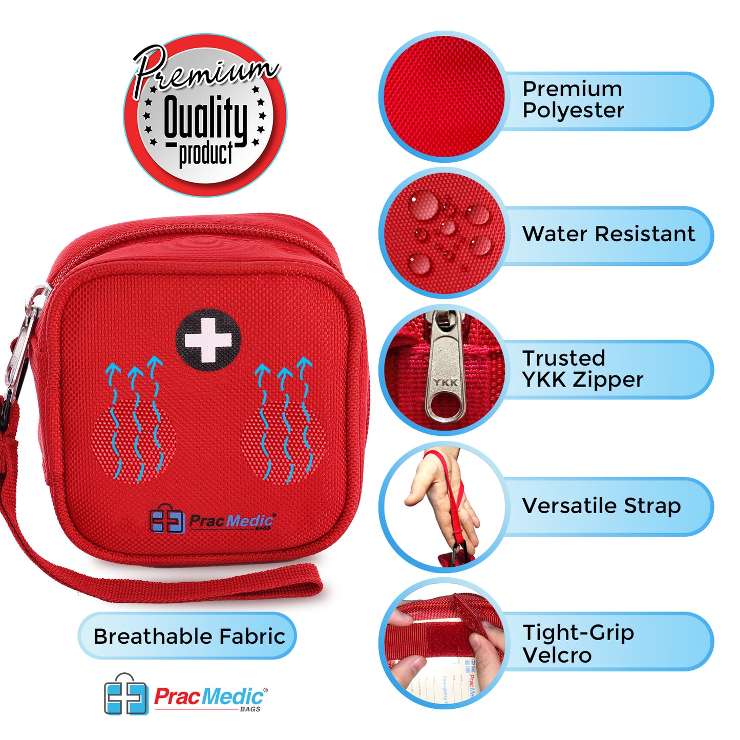 PracMedic Bags Medicine Carrying Case- Holds Auvi Q, Nasal Spray, Eye Drops or Antihistamine Tablets- Insulated Medical Pouch - Small Medical Travel Case- Be Prepared in Any Emergency (Q-Pouch Red)