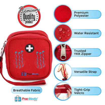 PracMedic Bags Medicine Carrying Case- Holds Auvi Q, Nasal Spray, Eye Drops or Antihistamine Tablets- Insulated Medical Pouch - Small Medical Travel Case- Be Prepared in Any Emergency (Q-Pouch Red)