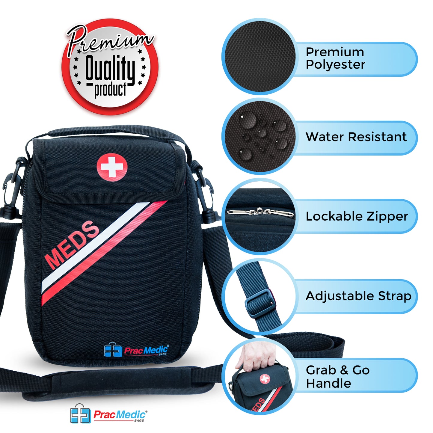 PracMedic Bags First Aid Bags Empty- Holds Diabetic Insulin Supplies, Epipen, Inhaler Spacer, Supplement Organizer- Insulated Medicine Bag The Perfect Safety Kit During Travel and School (Black)